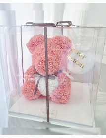 玫瑰熊 (珊瑚粉x白色心)