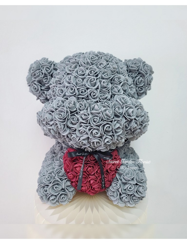 SHY BEAR (灰色x酒紅色心)