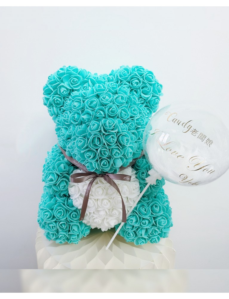 玫瑰熊 (Tiffany Blue x 白色心)