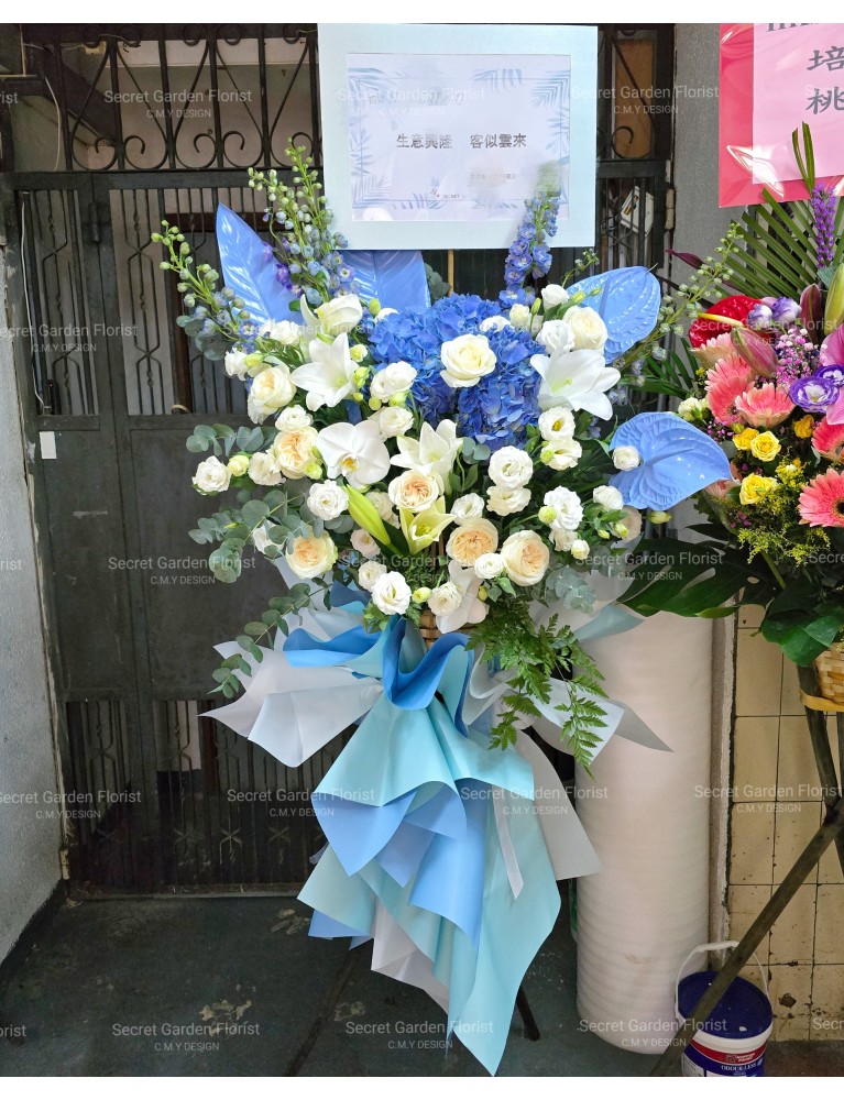 藍白色系開幕花籃